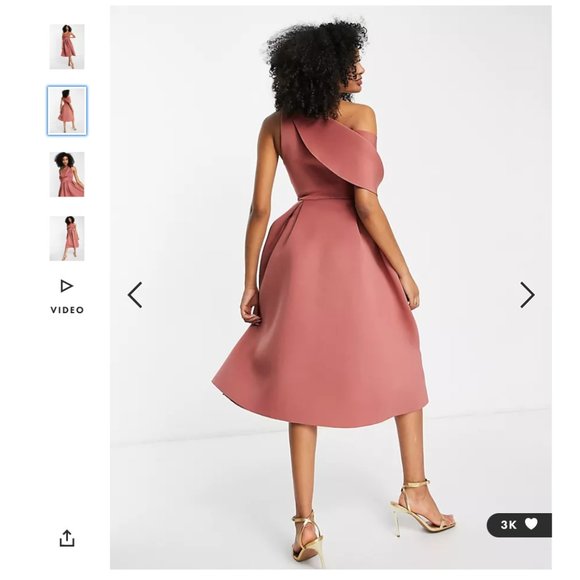 NWT - ASOS DESIGN bare shoulder prom midi dress in rose - Picture 3 of 4